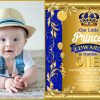 Royal Blue Gold Prince Baby Boy 1st Birthday Party Invitation Online