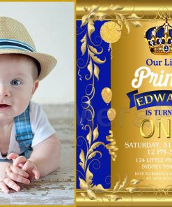 Royal Blue Gold Prince Baby Boy 1st Birthday Party Invitation Online